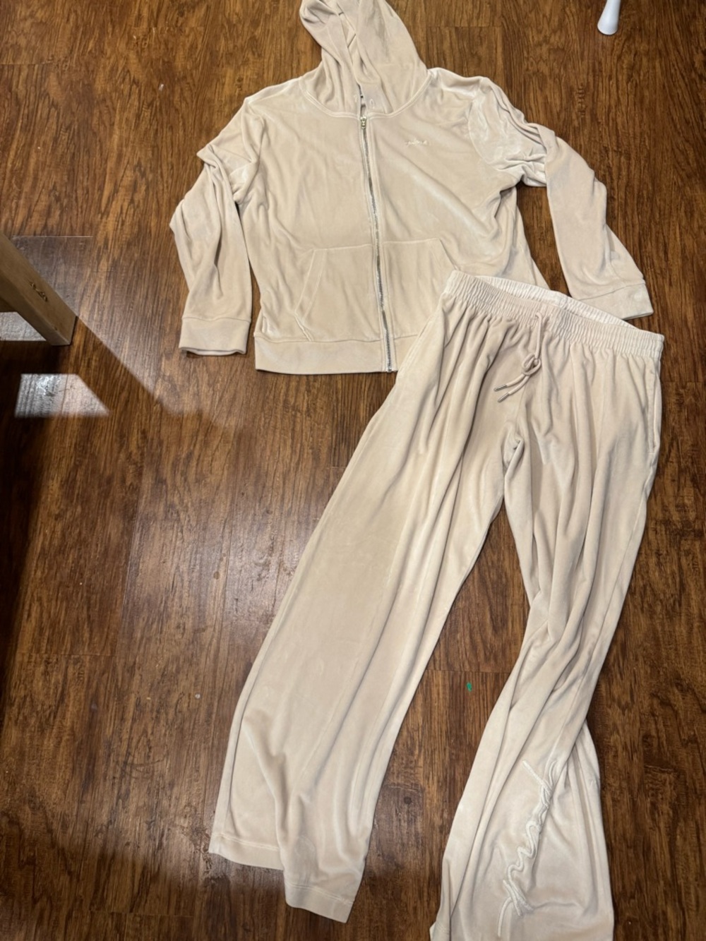 PINK Victoria's Secret Cream Velour Zip Hoodie & Joggers Set